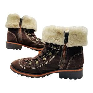 Woolrich Suede Faux Fur Winter Zip Lace Boots Womens Size US 8 Gorpcore Brown